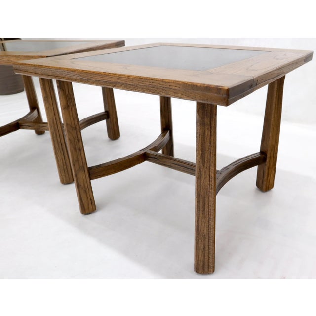 Mid 20th Century Arts & Crafts Oak Tapered Legs Square Side End Tables with Slate Tops - a Pair For Sale - Image 5 of 11