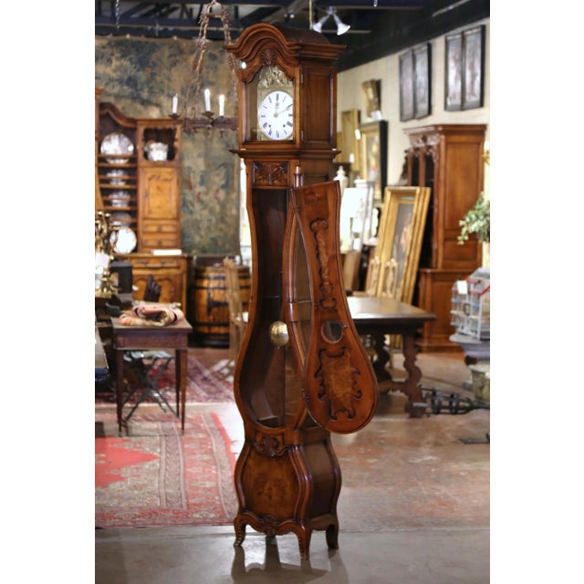 Brown Late 20th Century French Louis XV Burl Walnut Horloge Bressane Clock For Sale - Image 8 of 13