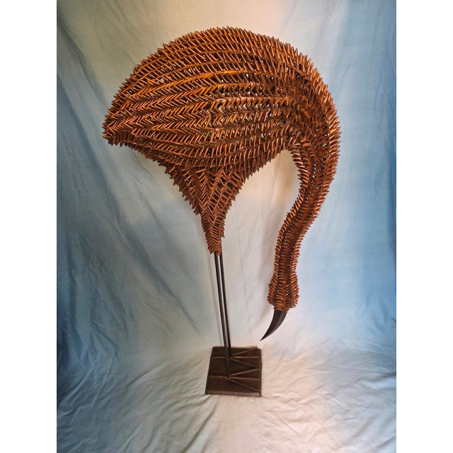 Mid-Century Modern Mid-Century Modern Woven Rattan Crane Sculpture For Sale - Image 3 of 9