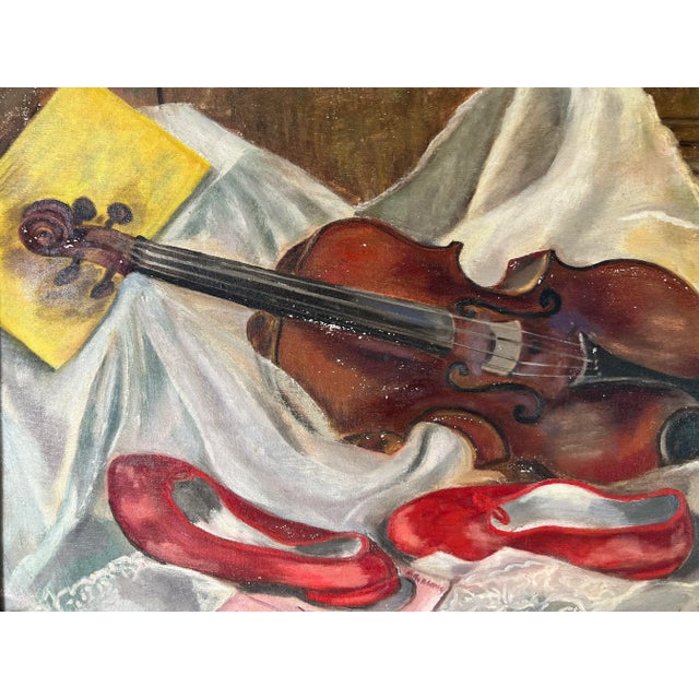 70's L. Rutkin Still Life With Violin Oil Painting, Frame | Chairish