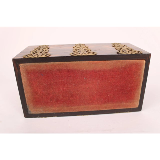 Brown Antique Brass Mounted Calamander Wood Box For Sale - Image 8 of 9