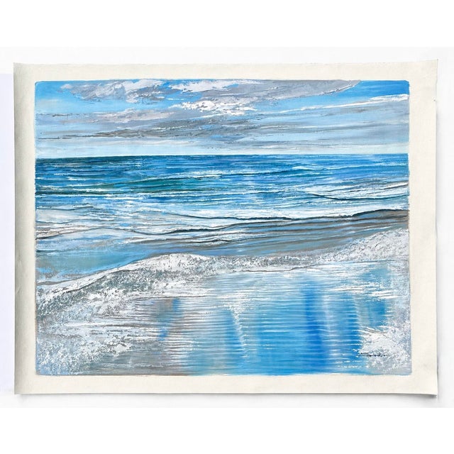 A striking original coastal seascape by Schrater, capturing the quiet movement of waves rolling toward shore beneath a...