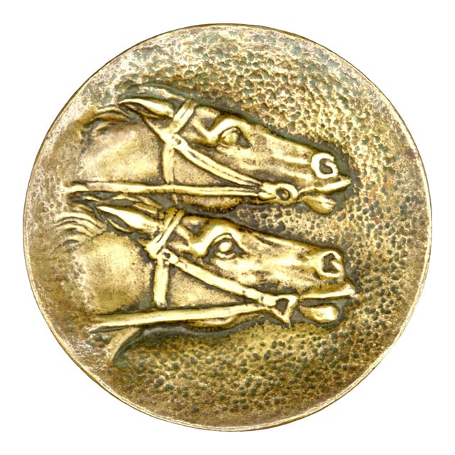 Antique French Art Deco Gilt Bronze Equestrian Tray Pocket Empty For Sale