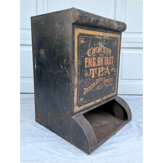 Metal Antique Large Shopkeeper Advertising Tea Metal Bin For Sale - Image 7 of 13