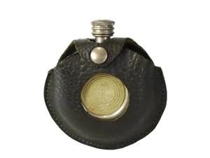 Vintage Single Tree Uk Ancient Maze Design Pewter Flask With Leather Case