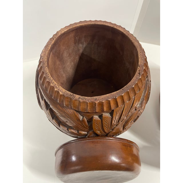 Brown Antique Hand Carved Wooden Hollow Drum-Shaped Chinese Garden Stools—A Pair For Sale - Image 8 of 16
