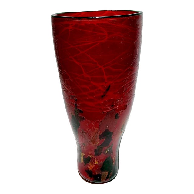 MCM Ruby Red Hand-Blown Studio Art Glass Vase 13'' Signed by Robert Eickholt 70s For Sale