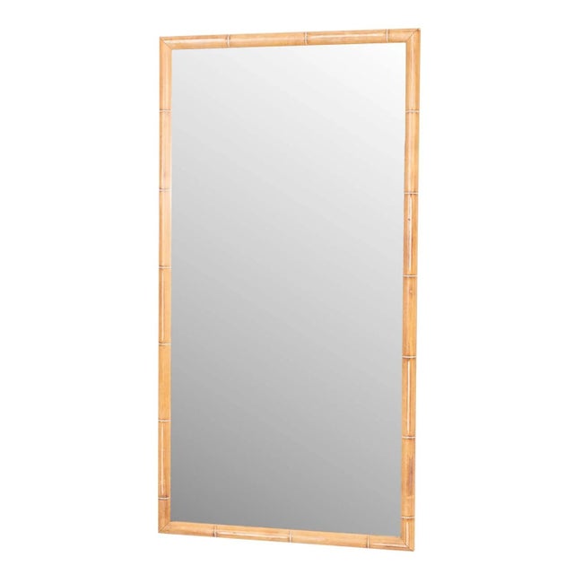 Faux Bamboo Mirror with Natural Finish. Good overall condition. Ready to hang. Stamped on back of mirror glass 1970.