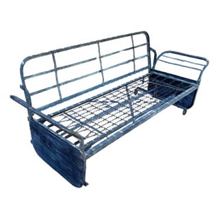 1950s Mid-Century Steel Patio Reclining/Rocking Slider 3 Seat Sofa W/ Folding Arms For Sale
