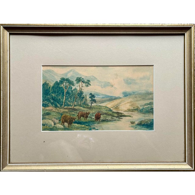 Estate find, antique framed watercolor, landscape with cows, by listed Western artist Charles Hall. Matted and framed in...