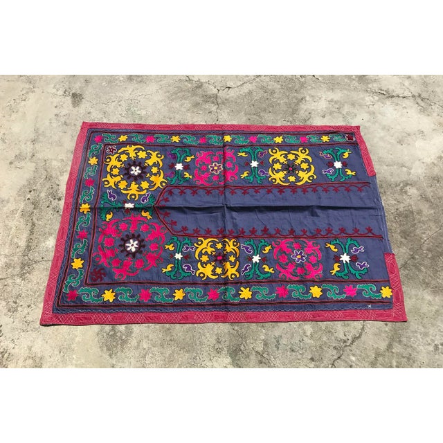 Pink & Blue Suzani Fabric For Sale - Image 4 of 6