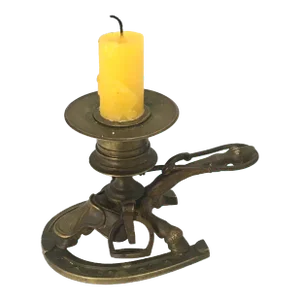 Fine Quality 1870s Antique French Bronze Equestrian Motif Night Stand Chamberstick / Candle Holder