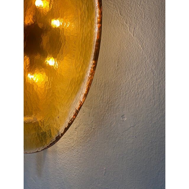 Metal Italian Wall Light in Amber Murano Glass Disc and Brass Metal Frame For Sale - Image 7 of 10