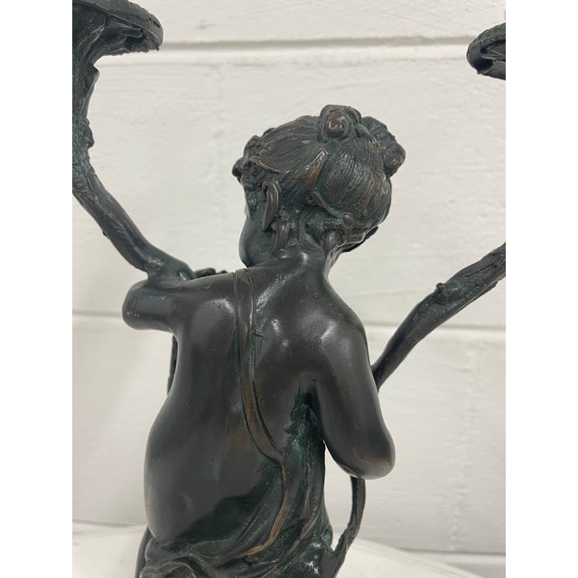 Art Nouveau 19th Century Italian Bronze and Iron Cherub Candelabra Sculpture For Sale - Image 3 of 10