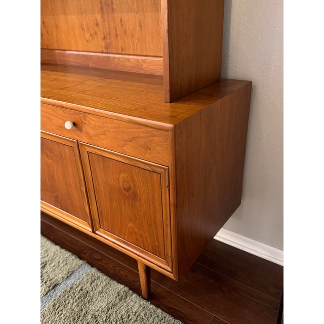 A Beautiful Mid Century Modern Walnut and Cane Hutch Designed by Kipp Stewart for Drexels “Declaration” Line, Circa 1960s For Sale - Image 9 of 12