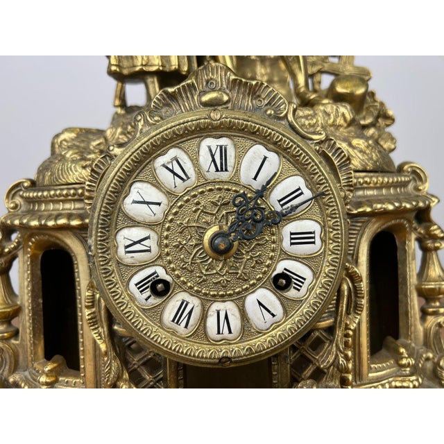 Vintage Brass Figural Mantel Clock For Sale - Image 5 of 13