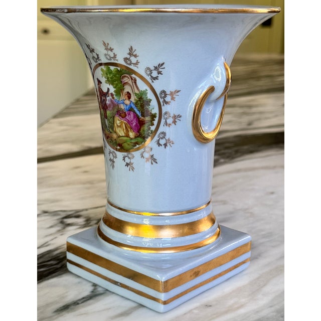 Mid-Century French Blue With Gold Gilt Fragonard Motif Vase For Sale In Seattle - Image 6 of 18