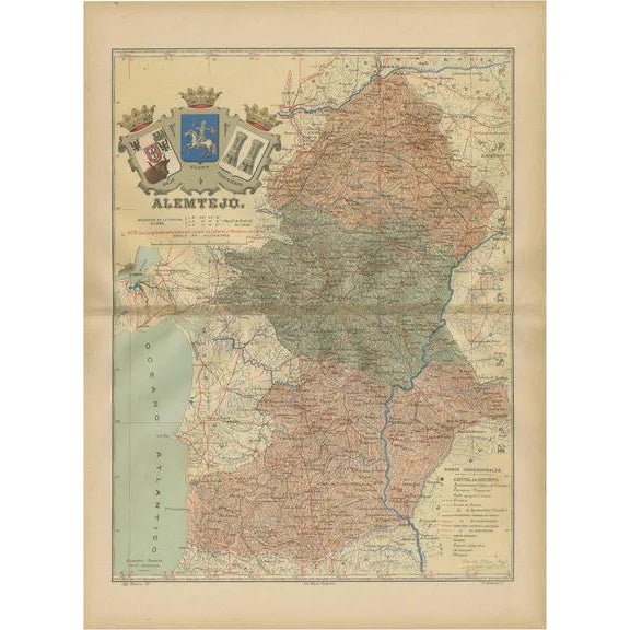 Antique Map of Alentejo, 1903 For Sale