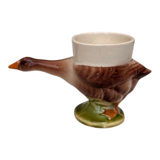 French Majolica Goose Egg Cup Sarreguemines Circa 1920 For Sale