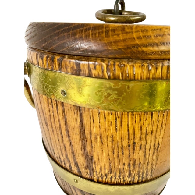 Vintage English-Style Wood & Brass Ice Bucket, Mid-Century For Sale - Image 6 of 15