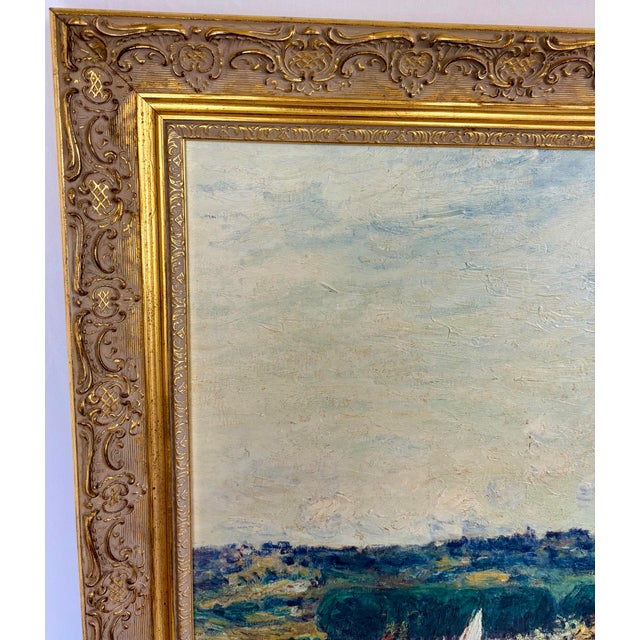 Late 20th Century Framed Oil on Canvas Impressionist River Landscape After Alfred Sisley – The Seine at Bouille For Sale - Image 4 of 8