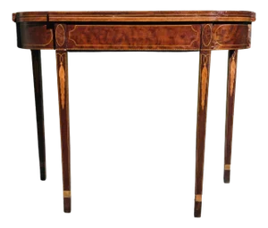 19th Century Federal Style Mahogany & Satinwood Inlaid Card Table – Antique Hepplewhite Flip-Top Game / Demilune Console Table