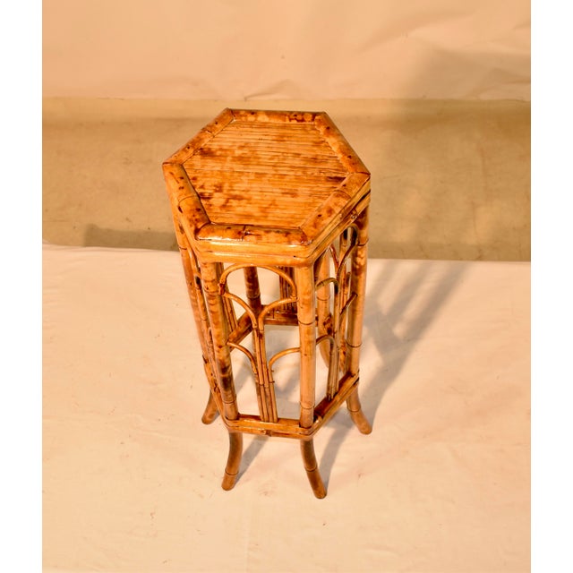 French Provincial Circa 1960's Tortoise Bamboo Plant Stand For Sale - Image 3 of 7