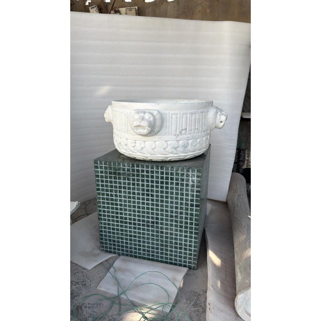 Italian Italian-Style Carved Marble Vanity With Lion Head Motif For Sale - Image 3 of 5