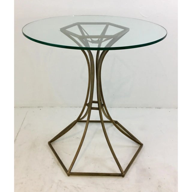 2010s Modern Antique Brass and Glass Round Side Table For Sale - Image 5 of 5