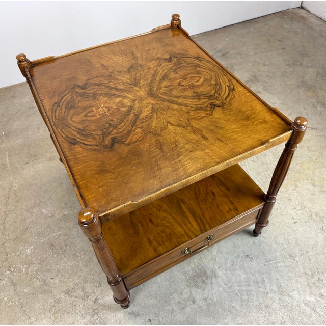 Vintage Baker Furniture French Regency Louis XVI Style Burled Walnut Two-Tier Side Table For Sale - Image 11 of 12