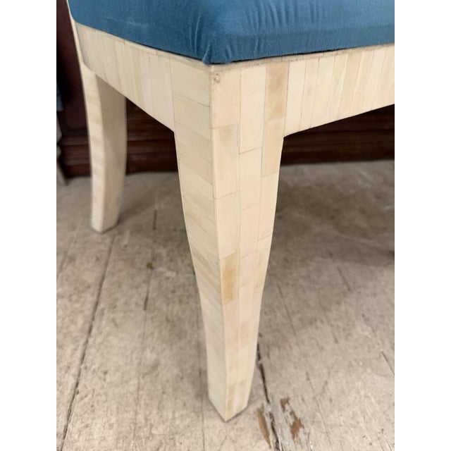 Traditional Bone Inlay Chair With Velvet Upholstery For Sale - Image 3 of 5