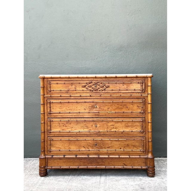 Vintage Wood and Marble Faux Bamboo Chest For Sale - Image 13 of 16