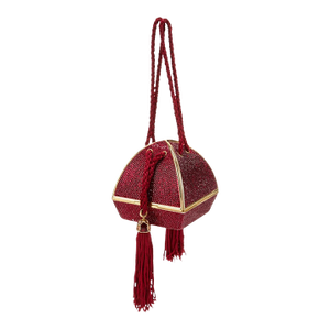 1995 Judith Leiber Fortune Teller Origami Red Crystal Tassel Evening Bag Minaudiere