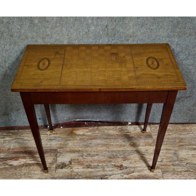 Wood Louis XVI Game Table with Marquetry Top For Sale - Image 7 of 7