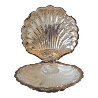Vintage Silver-Plated Shell Butter Dish & Caviar Server With Frosted Glass Liner For Sale