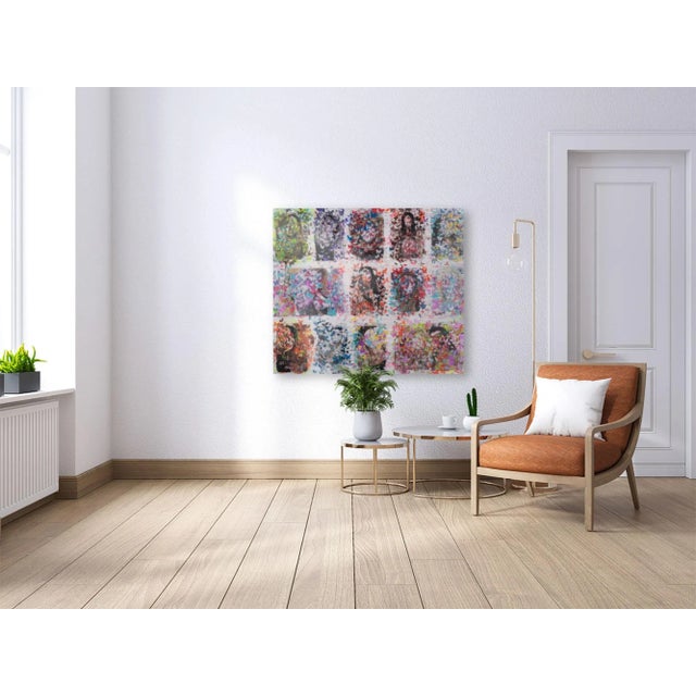 44.5" W x 39" H Spray-paint and acrylic on aluminum panel. Artist Statement: "Faces were made from ink transfers, and...