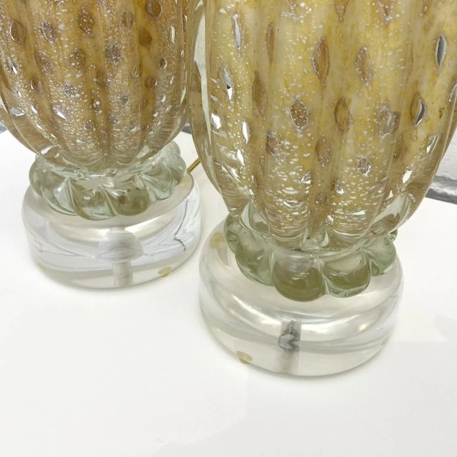 Gold Vintage Italian Murano Glass Lamps - a Pair For Sale - Image 8 of 10