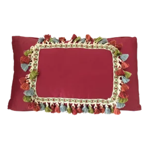 1990s Custom Made Raspberry Silk Fringe Pillow