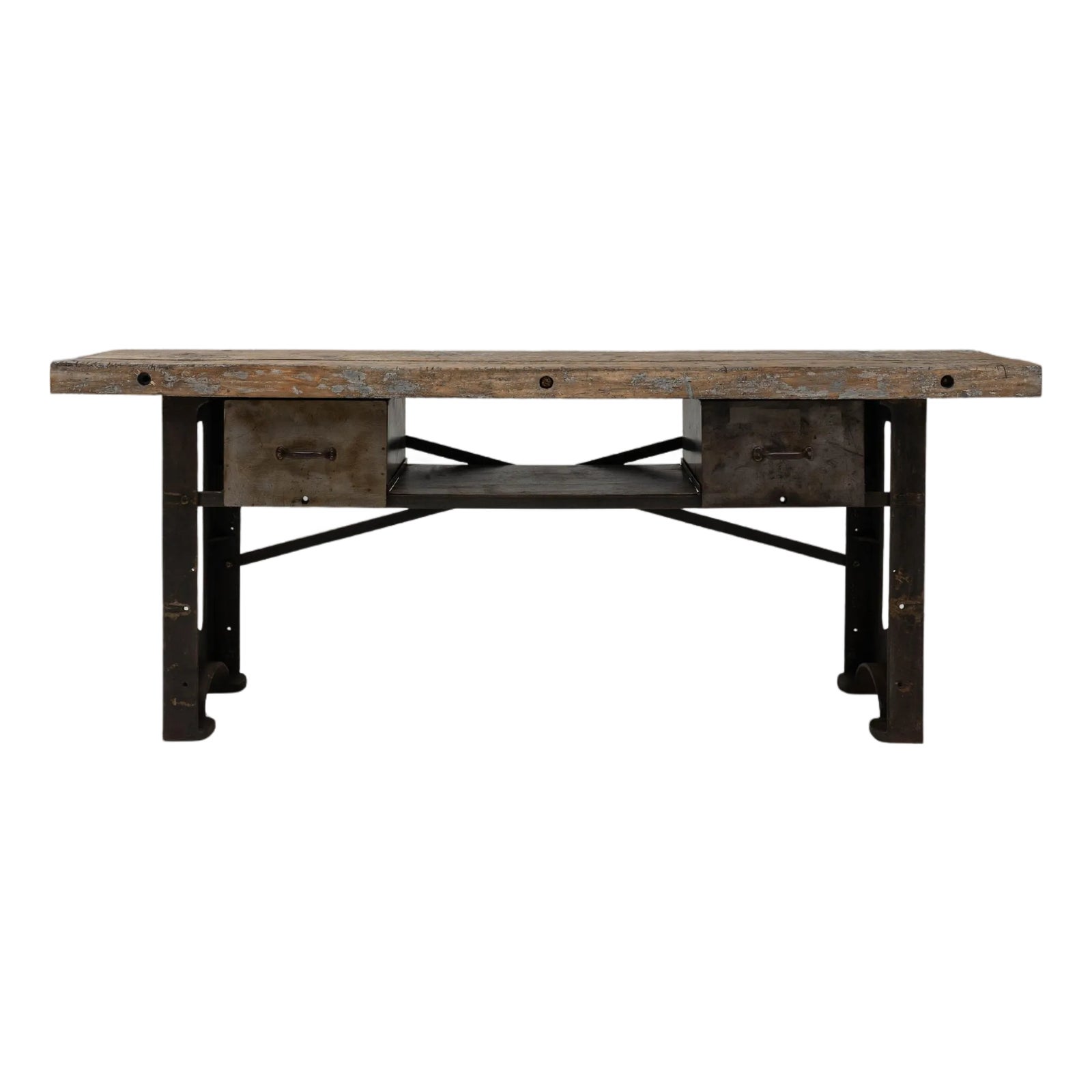 20th Century French Industrial Cast Iron Work Table with Wooden Top ...