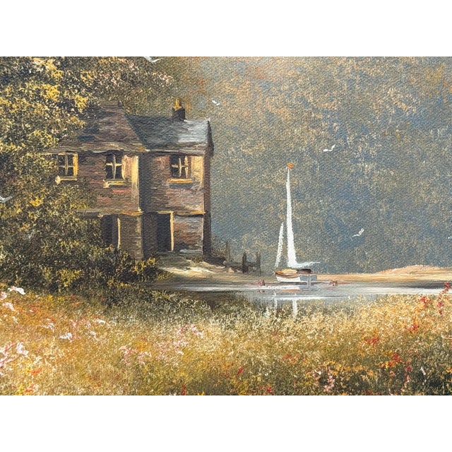 Serene Countryside Landscape with Sailboat & Wild Flowers in English Countryside 1980 Circa For Sale - Image 11 of 18