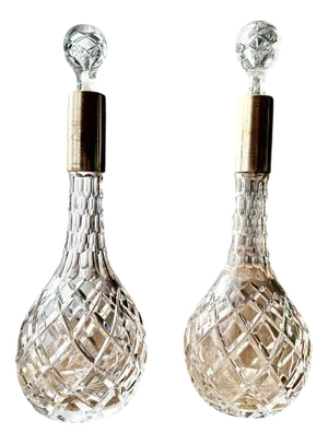 Victorian Cut Crystal Decanters with Brass Collars, 1930s, Set of 2
