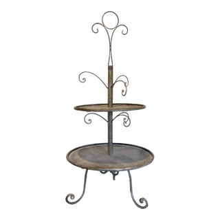 Transitional Silver Finished Large Two Tiered Iron Stand For Sale