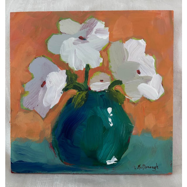 Contemporary “Emerald Stillness” Original Acrylic Contemporary Expressionism Still Life Floral by Linda McDonough For Sale - Image 3 of 11