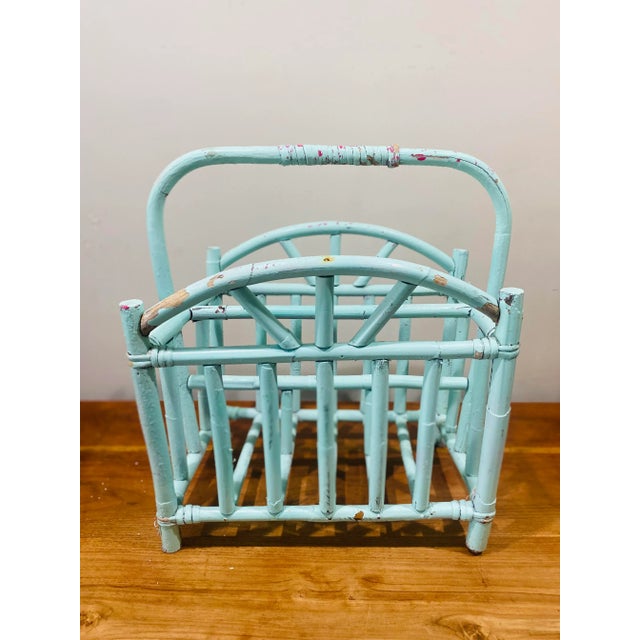 1970s Rattan Wicker Coastal Magazine Rack For Sale In Miami - Image 6 of 9