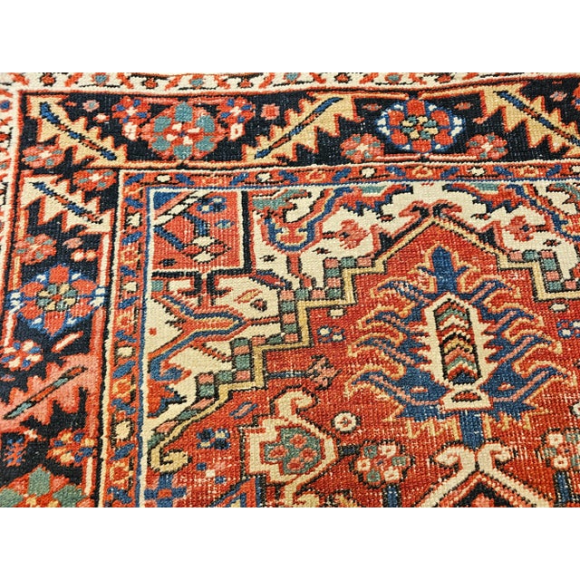 Brick Red Vintage Persian Heriz Serapi Area Rug, Handwoven Geometric Pattern, Brick Red & Ivory, 4’ X 4’ For Sale - Image 8 of 12
