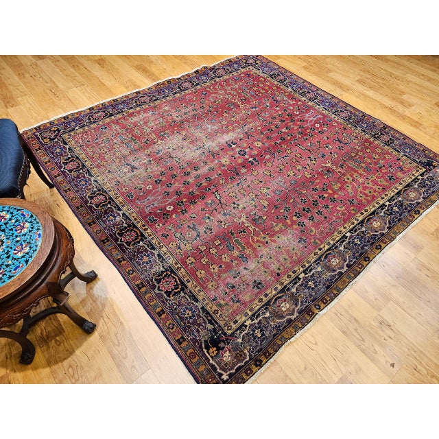 Early 19th Century 19th Century Indian Agra Rug, Wool Pile, Allover Floral Design, Square, 7' x 7' For Sale - Image 5 of 13