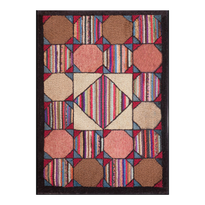 Captivating Geometric Pattern Multicolored Small Scatter Antique American Hooked Rug
