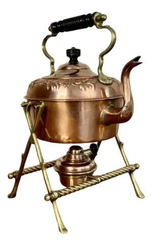 Antique Victorian Copper and Brass Spirit Kettle and Stand, 1880