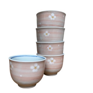 Arita-Yaki Yunomi Tea Bowls with Blossoms, 1980s, Set of 5 For Sale