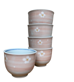 Arita-Yaki Yunomi Tea Bowls with Blossoms, 1980s, Set of 5